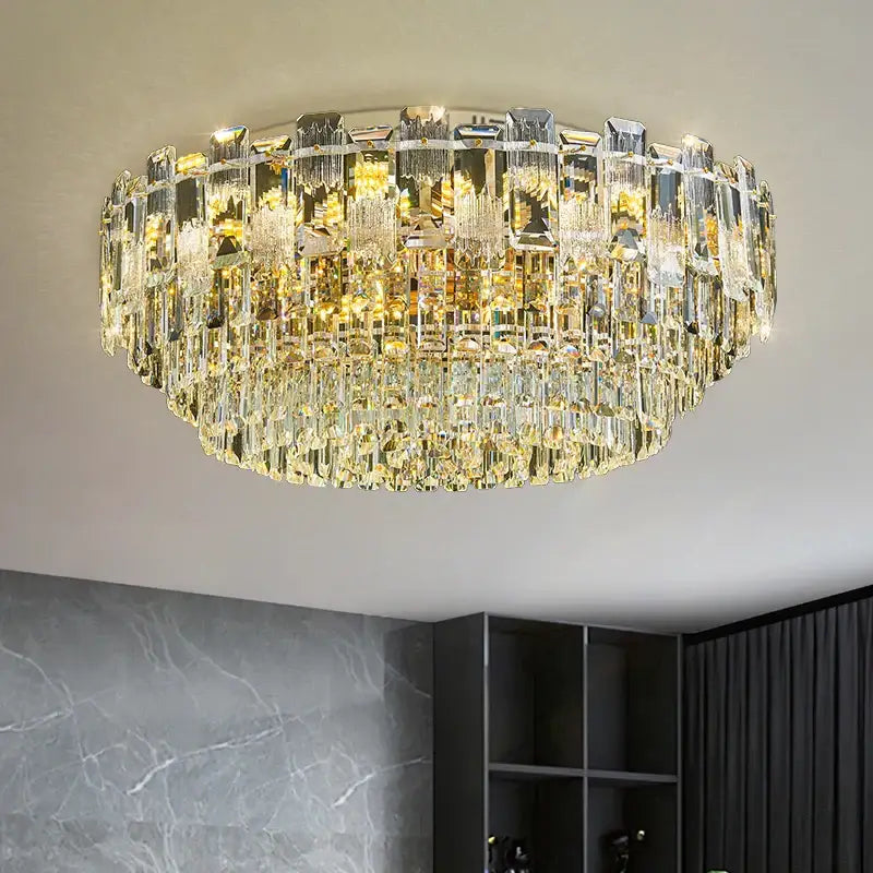 Luxury golden decorbites crystal light chandelier with cascading clear and golden faceted crystals for living room