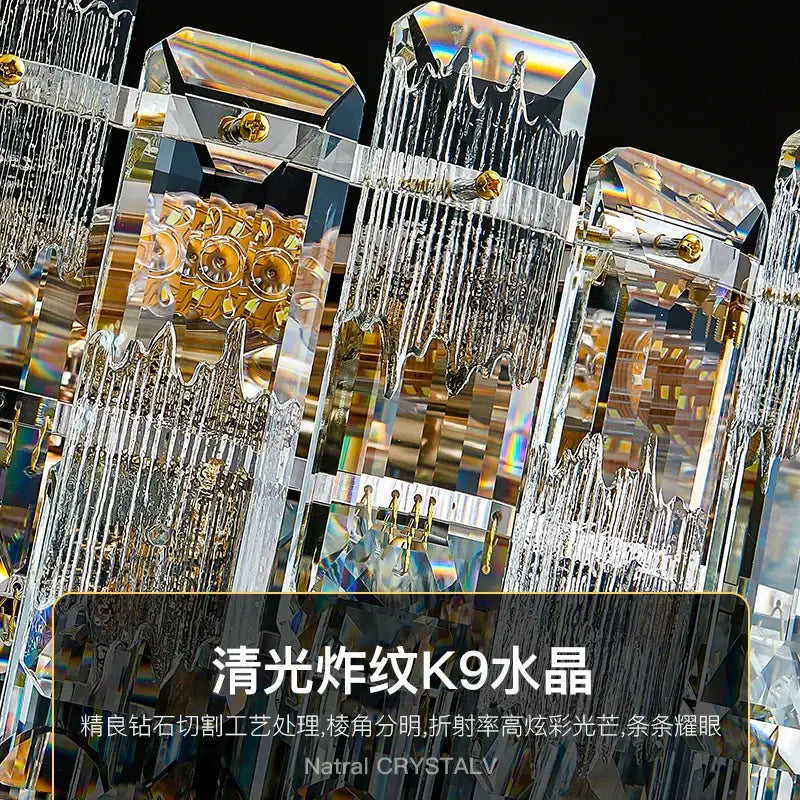 Luxury golden decorbites crystal light chandelier features clear faceted k9 crystal with gold-toned intricate cut patterns