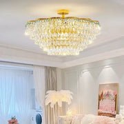 Post-modern gold and turquoise crystal light chandelier with cascading clear and turquoise-blue crystals for dining room decorbites crystal light