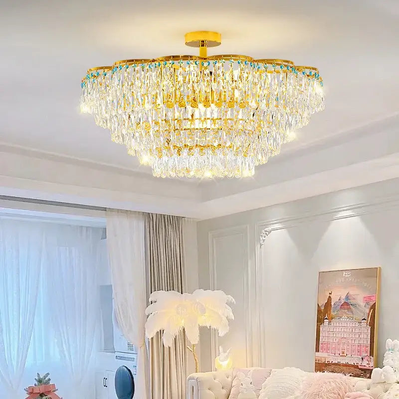 Luxury gold and turquoise crystal light chandelier with cascading clear and turquoise droplets for dining room decorbites crystal light