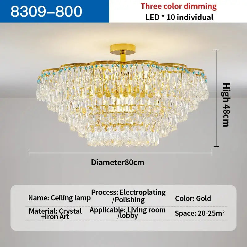 Luxury gold and turquoise crystal light chandelier with multi-tier clear crystal droplets and blue accent beads decorbites crystal light