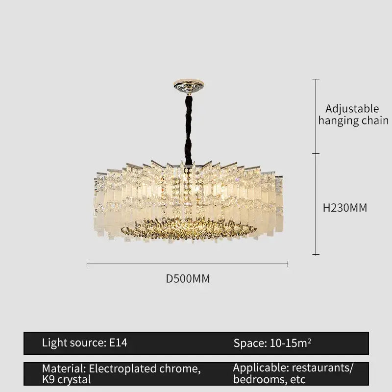 Modern rectangular chrome crystal light dining room chandelier with cascading k9 crystal prisms by decorbites crystal light