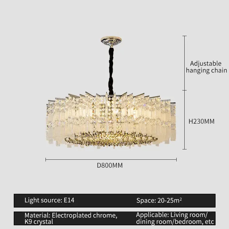 Modern rectangular chrome crystal light dining room chandelier with cascading k9 crystal prisms and black chain decorbites crystal light