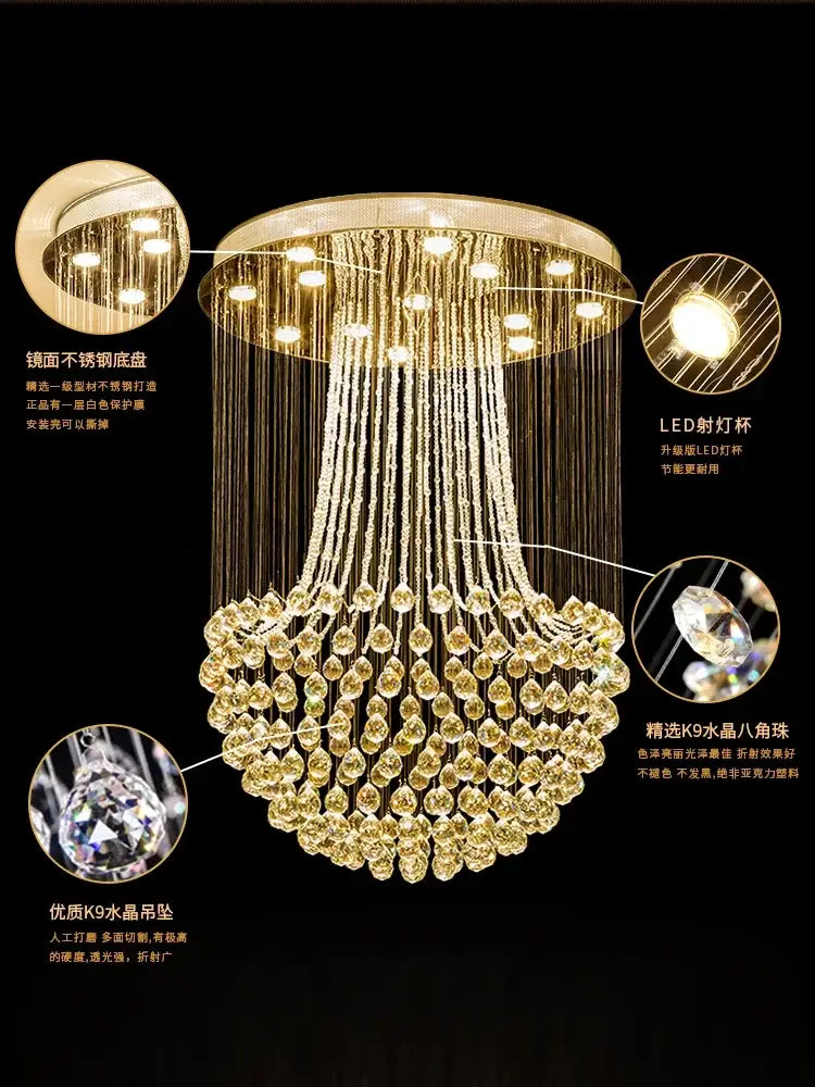Modern luxury gold crystal light modern chandelier with cascading crystal droplets and led lighting for dining room decorbites crystal light