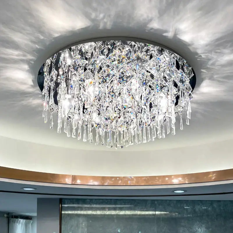 Modern black decorbites crystal light living room ceiling light with cascading clear prisms and black metal frame