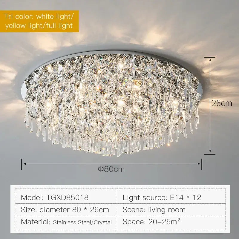 Modern black decorbites crystal light living room chandelier with circular crystal design and tri-color ceiling light options