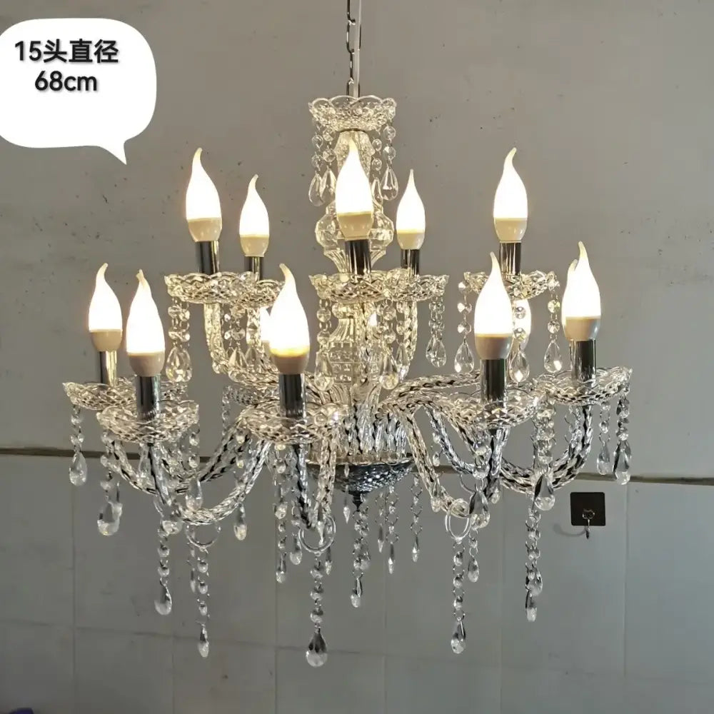 European style pendant light with 15 candle-style bulbs clear glass and crystal light road decorbites crystal light droplets