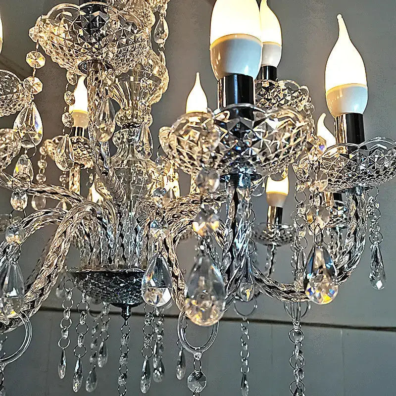 European style pendant light with intricate silver-toned metalwork and dangling crystals for wedding hall decorbites crystal light road