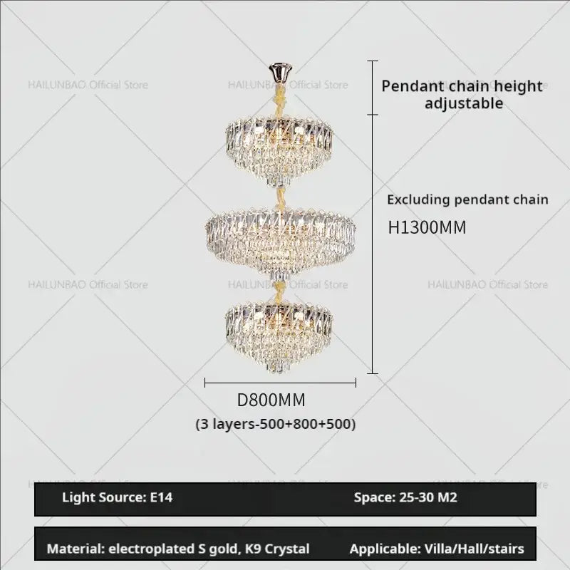 Modern gold multi tiered crystal living room chandelier with electroplated gold finish and k9 crystals decorbites crystal living