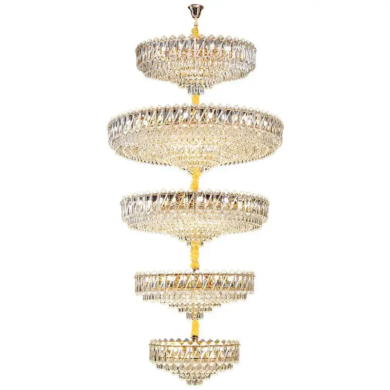 Modern gold multi tiered crystal living room chandelier with cascading clear faceted crystals for elegant decorbites crystal living