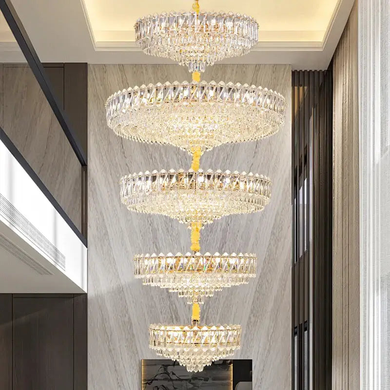 Modern gold multi tiered crystal living room chandelier with clear faceted crystals for decorbites crystal living decor
