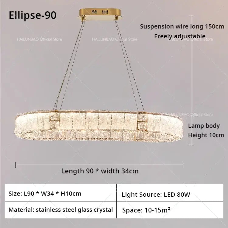 Modern gold double ring crystal living room chandelier with gold-toned stainless steel ellipse 90 body decorbites crystal living