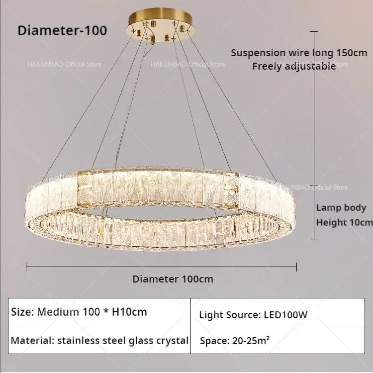 Modern gold double ring crystal living room chandelier with clear crystal glass and stainless steel decorbites crystal living design