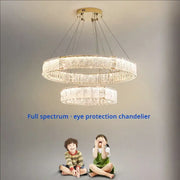 Modern gold double ring crystal living room chandelier with clear faceted glass elements from decorbites crystal living