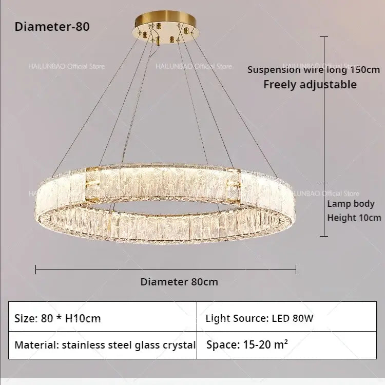 Modern gold double ring crystal living room chandelier with stainless steel frame and clear crystal glass by decorbites crystal living