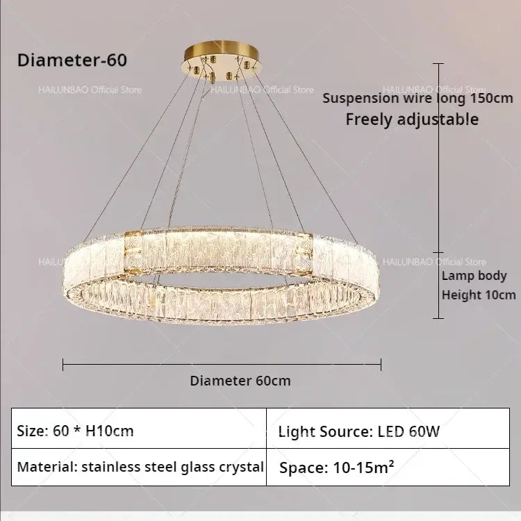 Modern gold double ring crystal living room chandelier with stainless steel frame and led decorbites crystal living design