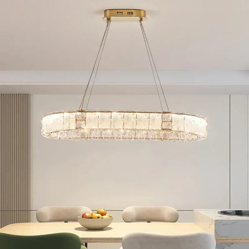 Modern gold double ring crystal living room chandelier with clear rectangular prisms for decorbites crystal living decor