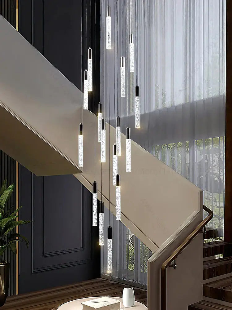Modern silver and black crystal living room hotel chandelier with crystal-encrusted pendant lights and sleek accents