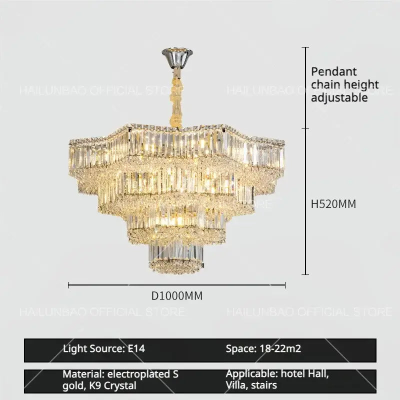 Modern luxury decorbites crystal livingroom chandelier with cascading clear k9 crystal prisms and gold electroplated finish