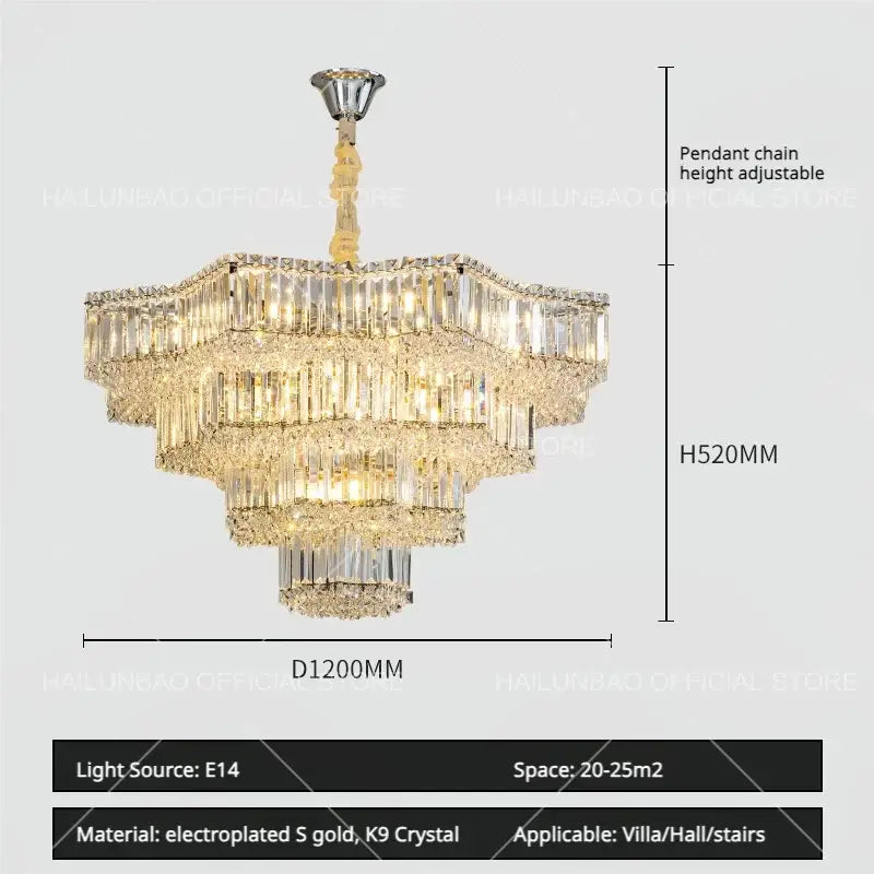 Modern luxury decorbites crystal livingroom chandelier with cascading clear k9 crystal prisms and gold finish for dining room