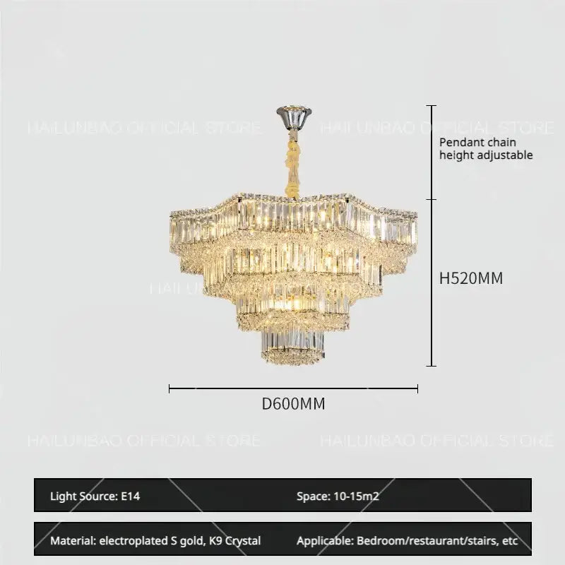 Elegant multi-tiered decorbites crystal livingroom chandelier with cascading clear crystals and gold accents for dining rooms