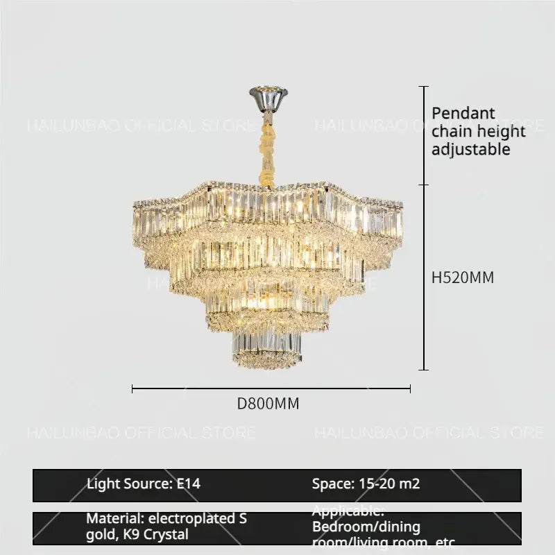 Elegant multi-tiered decorbites crystal livingroom chandelier with gold electroplated metal and k9 crystal for dining room decor