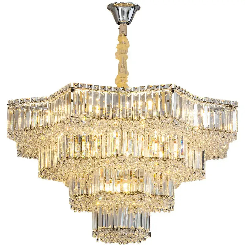 Modern luxury decorbites crystal livingroom chandelier with polished chrome mount and clear glass rods for dining room decor