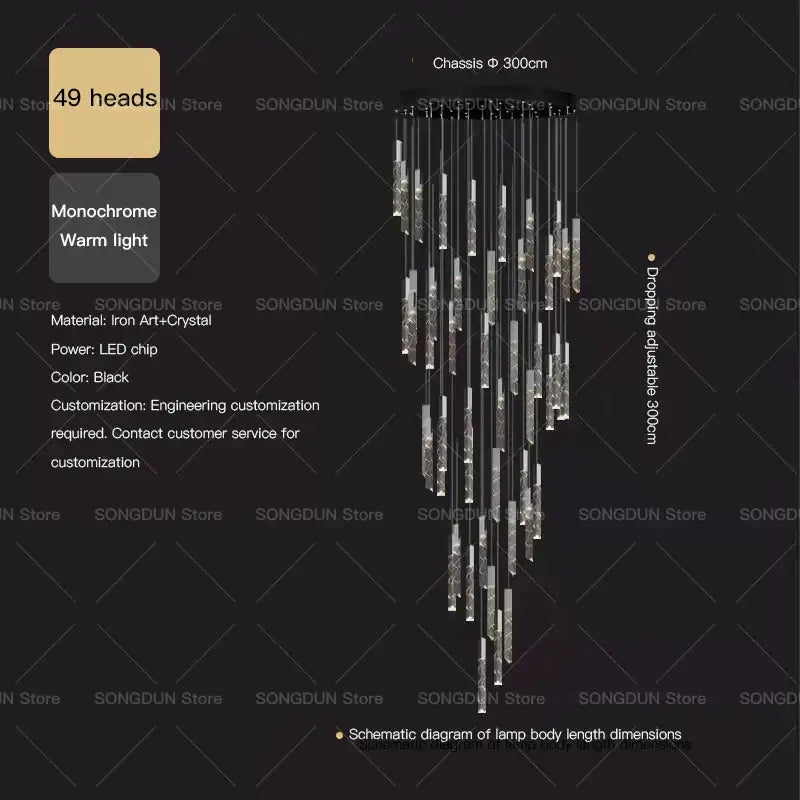 Black modern decorbites crystal loft chandelier with 49 crystal-encrusted iron art heads suspended from circular chassis