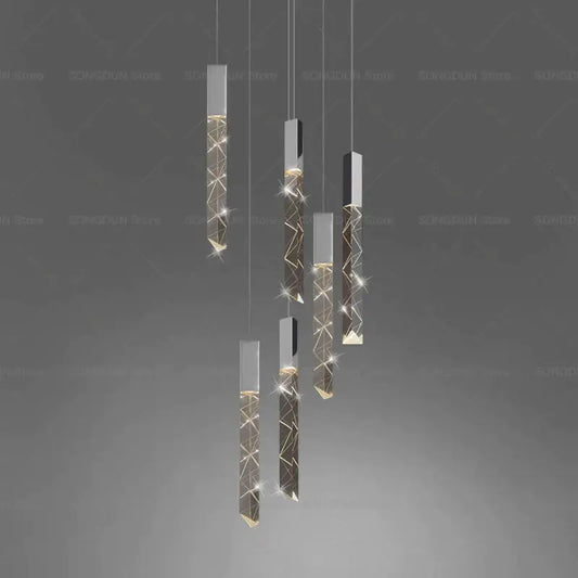 Modern geometric silver and gold crystal loft chandelier with sleek angular design for living room decorbites crystal loft