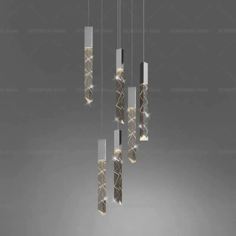 Modern geometric silver and gold crystal loft chandelier with sleek angular design for living room decorbites crystal loft