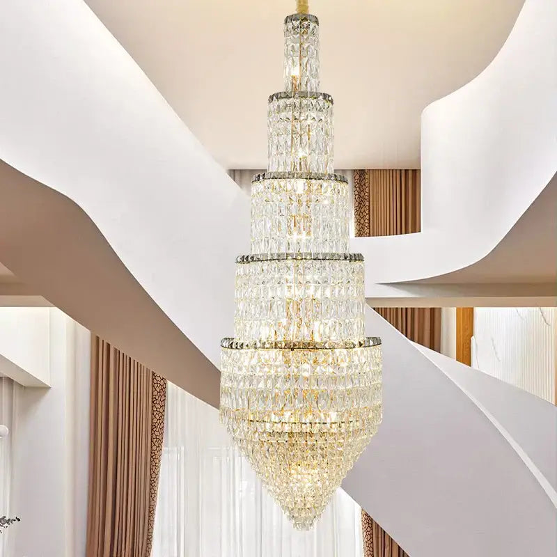 Modern gold crystal loft chandelier with multi-tiered clear faceted crystals for elegant living room decorbites crystal loft