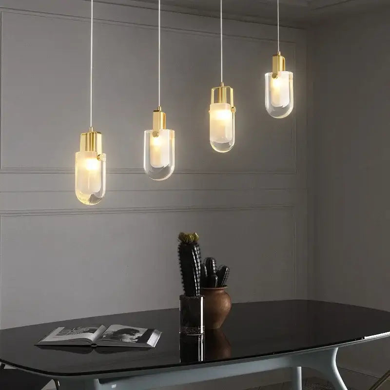 Modern gold cascading crystal loft chandelier with frosted glass shades and metal fixtures for living room lighting