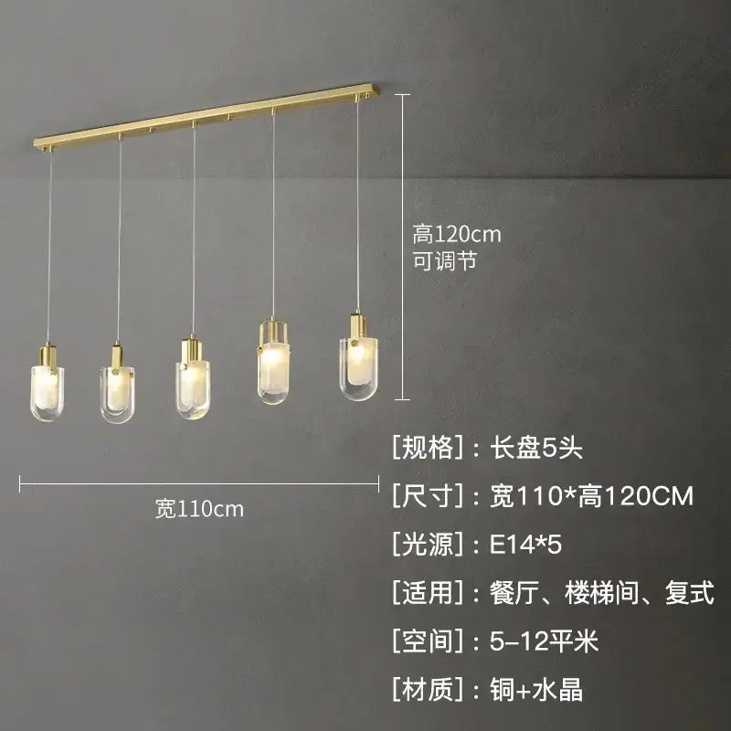 Modern gold cascading crystal loft chandelier with five clear glass shades loft chandelier for living room