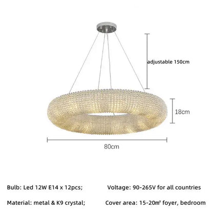 DecorBites™ Crystal Loft Chandelier: Modern Luxury Circle Pendant Lamp for Living Room Lighting