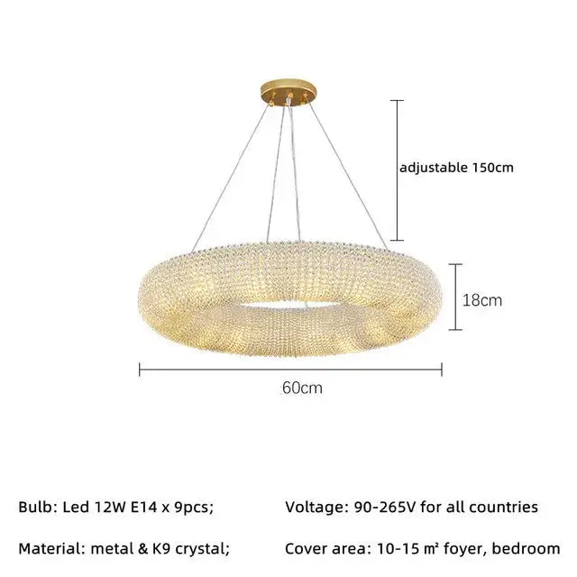Gold-toned crystal loft chandelier with sparkling k9 crystal design and metal frame for modern living room decorbites crystal loft