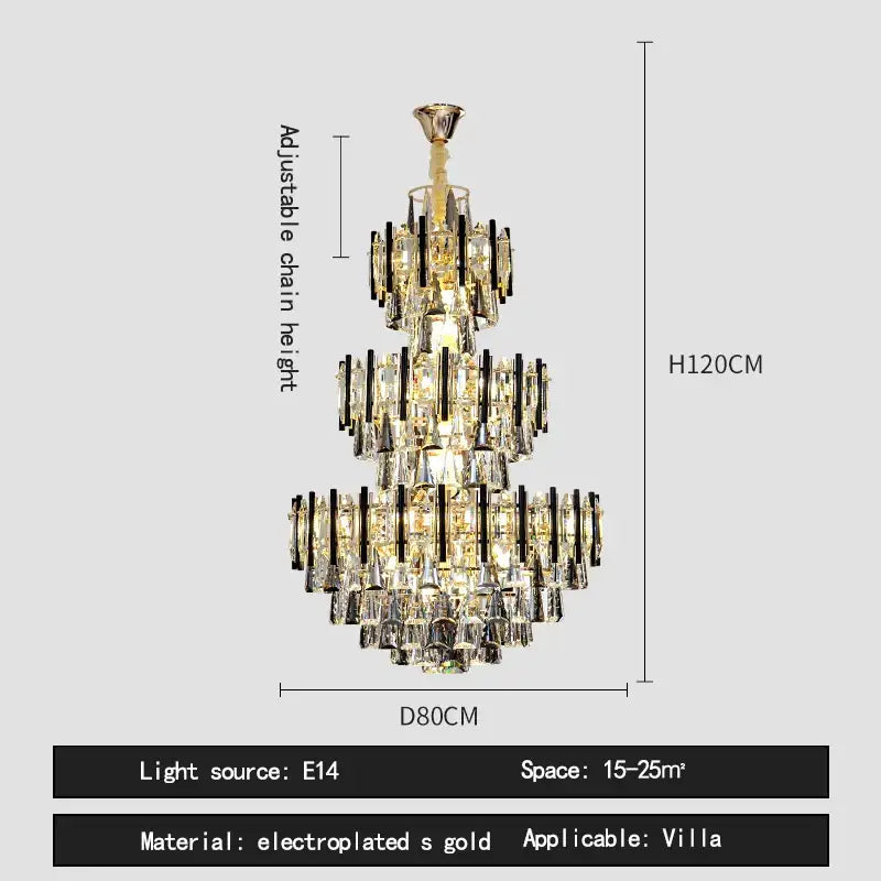 Modern crystal gold and black pendant light with electroplated accents designed for villa decorbites crystal loft chandelier