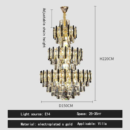 DecorBites™ Crystal Loft Chandelier: Modern Luxury Pendant Light for Living Room or Hotel Lobby