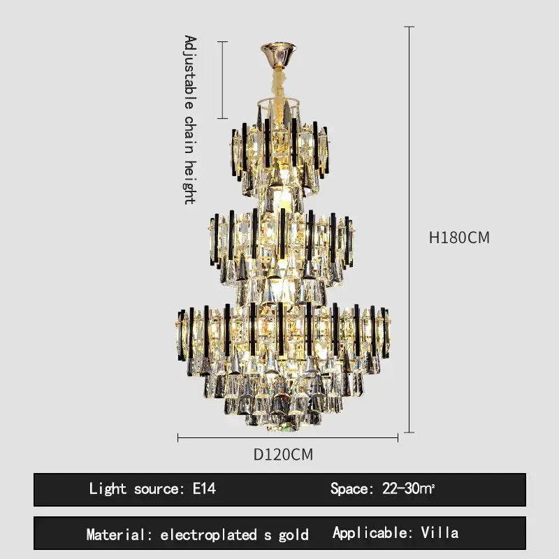 Modern crystal gold and black pendant light chandelier with gold electroplated tiers and clear crystal prisms decorbites crystal loft