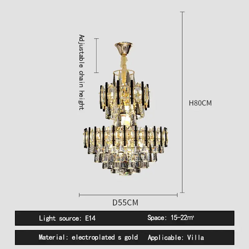 Modern crystal gold and black pendant light chandelier with clear crystal droplets for villa decorbites crystal loft spaces