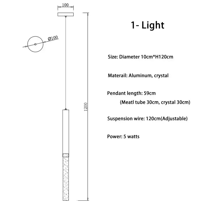 A sleek decorbites crystal loft chandelier with cylindrical aluminum body and crystal accents for living room light