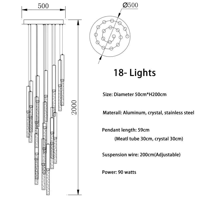 A modern decorbites crystal loft gold and clear chandelier with 18 lights and adjustable stainless steel wires