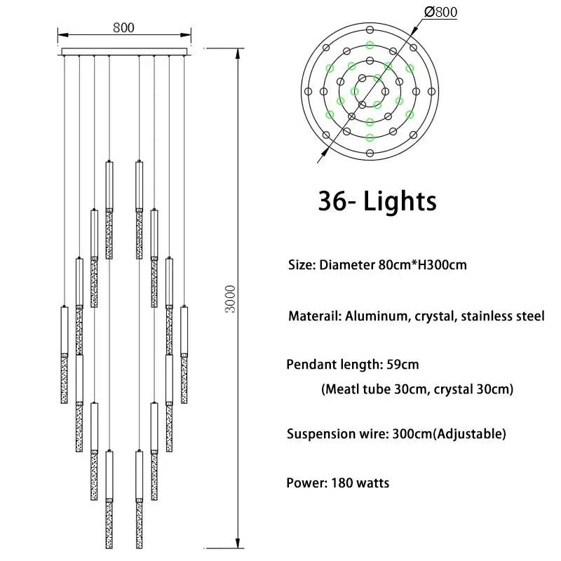 Decorbites crystal loft 36-light chandelier with circular gold aluminum frame and clear crystal accents for living room light