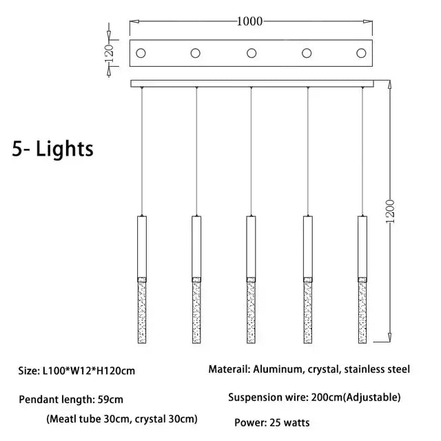 Modern minimalist decorbites crystal loft gold and clear chandelier with five aluminum and crystal cylindrical bulbs