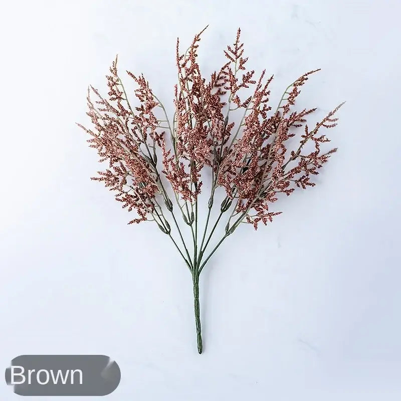 Mint green ceramic vase with brown artificial lemon grass branch featuring delicate feathery plumes for living room decor