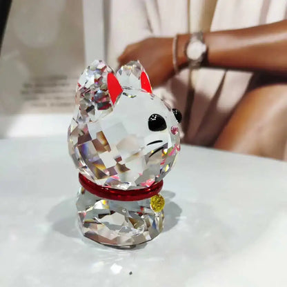 DecorBites™ Crystal Lucky Cat Glass Figurine - Fengshui Home Decor & Paperweight