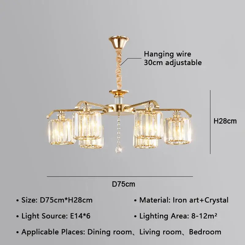 Modern gold crystal lustre chandelier with five crystal-encased lights and twisted hanging wire for luxury dining room decorbites crystal lustre