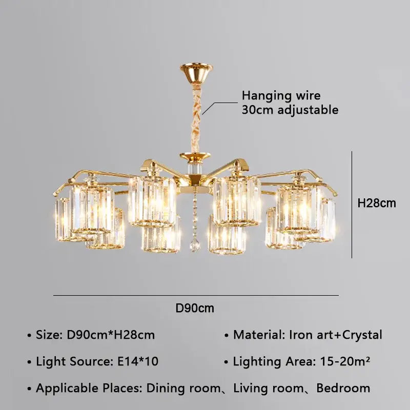 Modern gold crystal lustre chandelier with crystal glass shades and iron art frame for luxury dining room decorbites crystal lustre