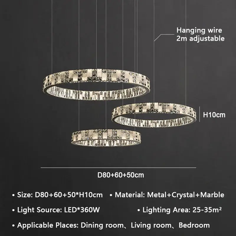 Modern tiered lustre circle chandelier with three crystal lustre circle rings and metallic finish for dining room decorbites crystal lustre