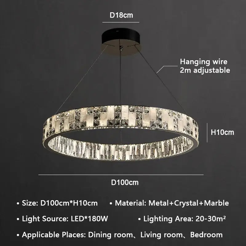 Modern crystal lustre circle chandelier with sleek metallic frame and sparkling crystal and marble accents for dining room decorbites crystal lustre