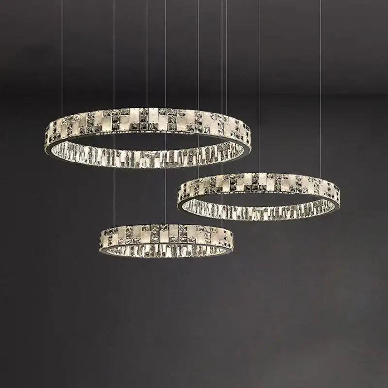 Modern silver-toned decorbites crystal lustre circle chandelier with cascading crystals for dining room pendant lighting